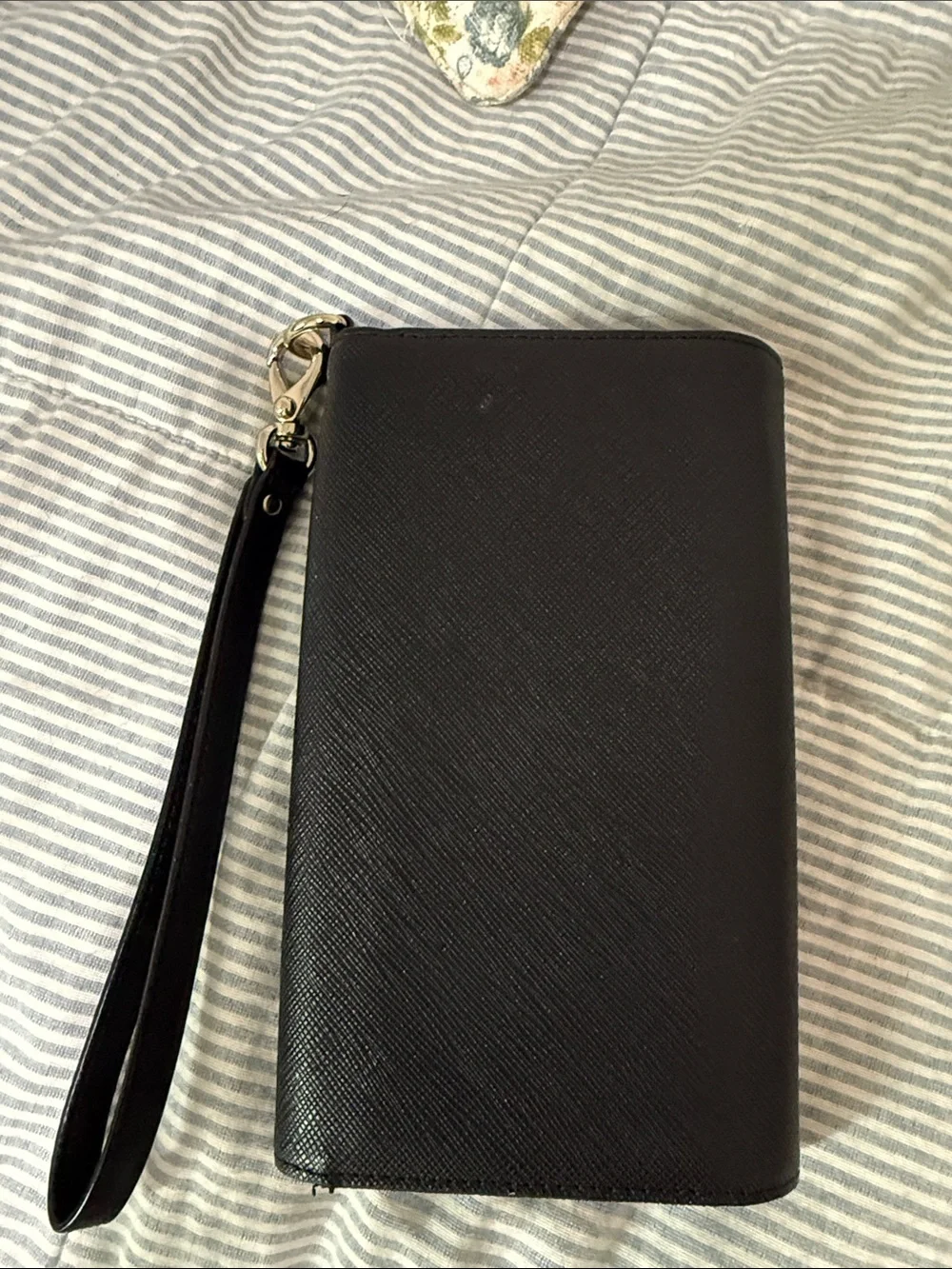 kate spade Black Wristlet Card & Key Holder with Gold Plaque